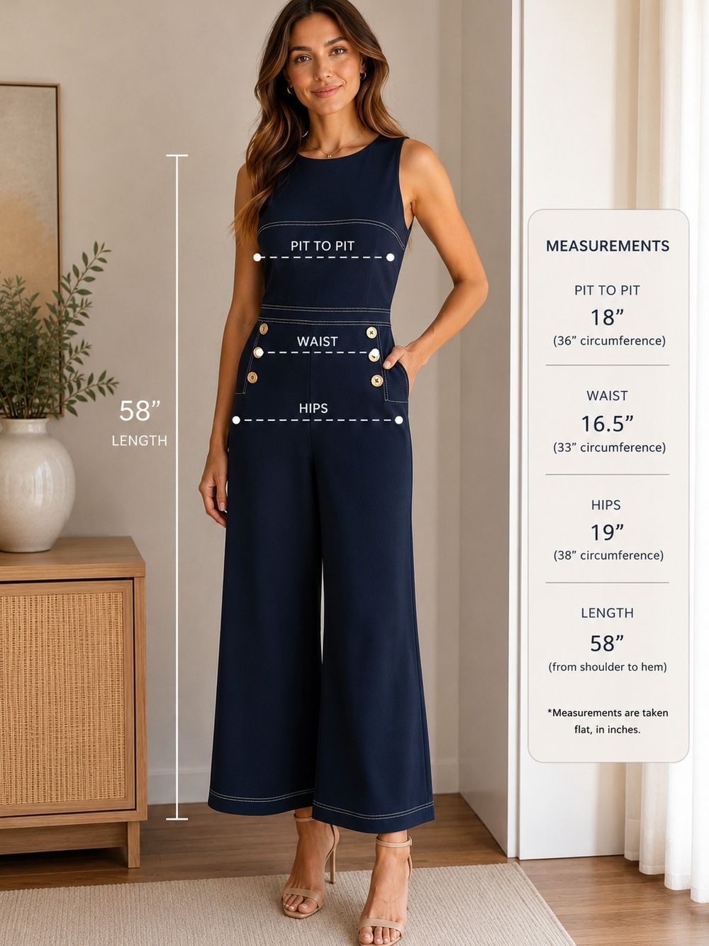 Tommy Hilfiger Navy Wide Leg Jumpsuit Size 10 W/ Button Detail